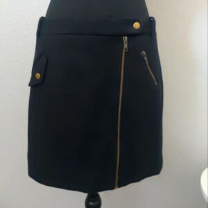 J.Crew wool pencil skirt black- Assymmetrical gold zipper Size 12p New